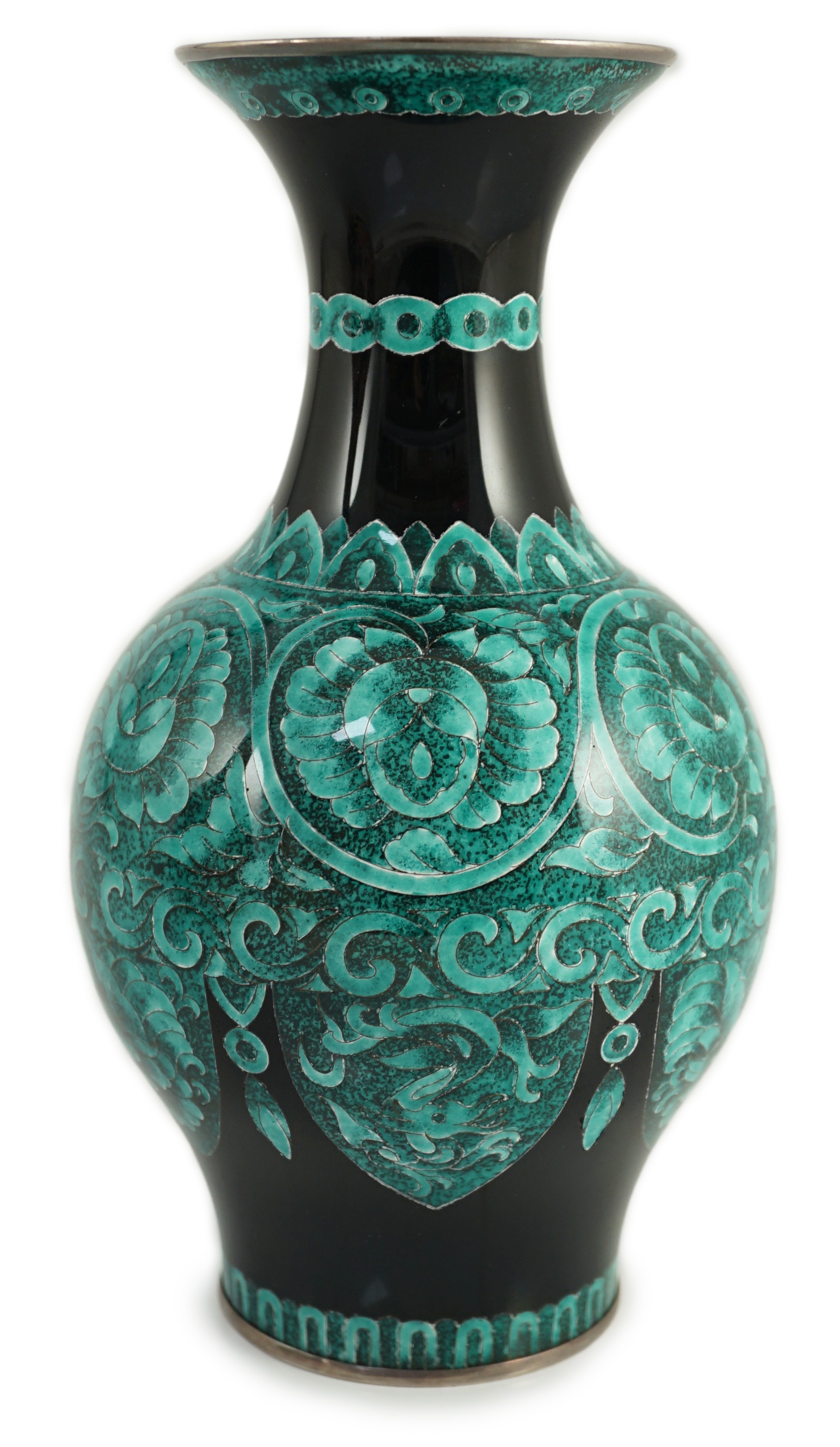 A Japanese silver wire cloisonné enamel vase, by Ota Hiroaki, c.1950s